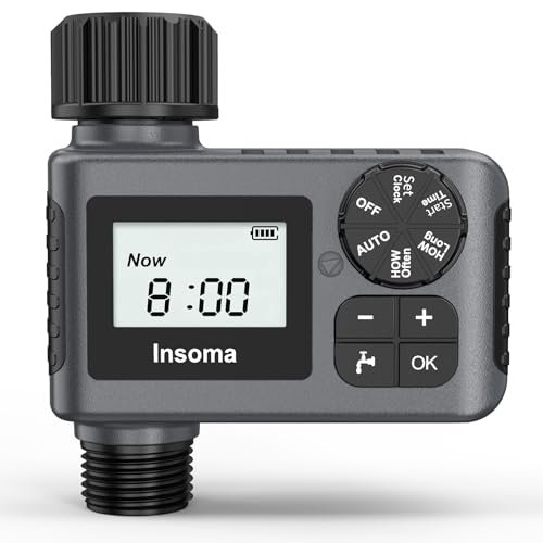 Insoma Outdoor Garden Hose Faucet Timers, Programmable Water Sprinkler Timer with Rain Delay/Manual/Automatic Drip