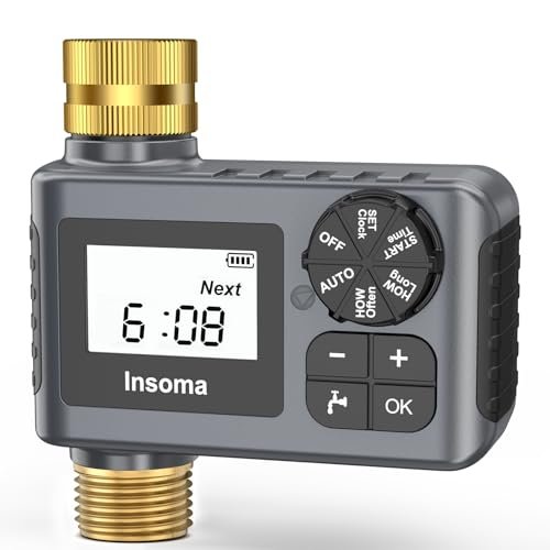 Water Timer with Brass Inlet & Outlet for Outdoor Garden Hose, Hose Timer with Rain Delay/Manual Mode, Automatic Drip